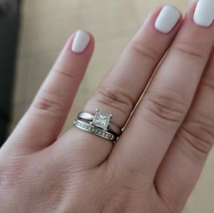 ZALES Certified Princess Cut Diamond Engagement Ring Wedding Band Set White Gold